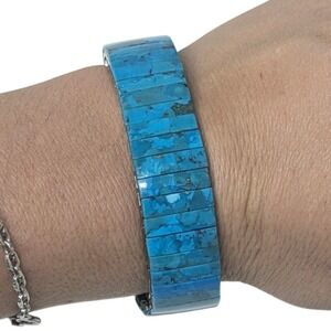 Vintage Natural Turquoise‎ stretch watch band 1980s Turquoise stone watch strap